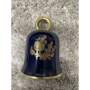 Vintage Limoges France Blue & Gold Porcelain Decorative Bell 3.5 inches tall